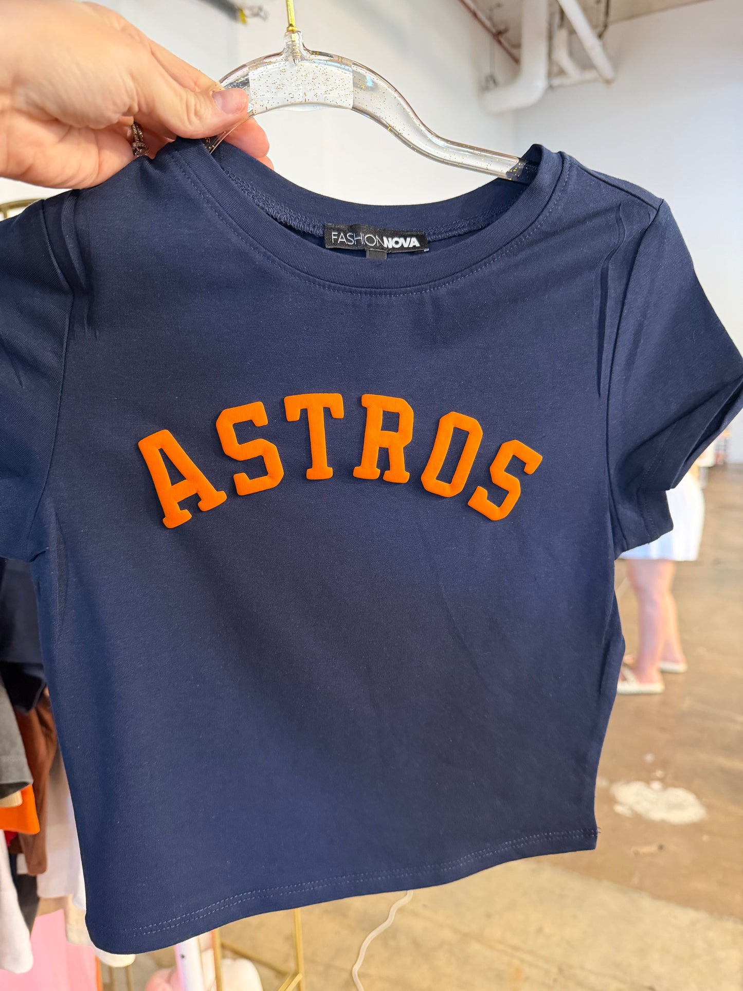 Astros puff crop top