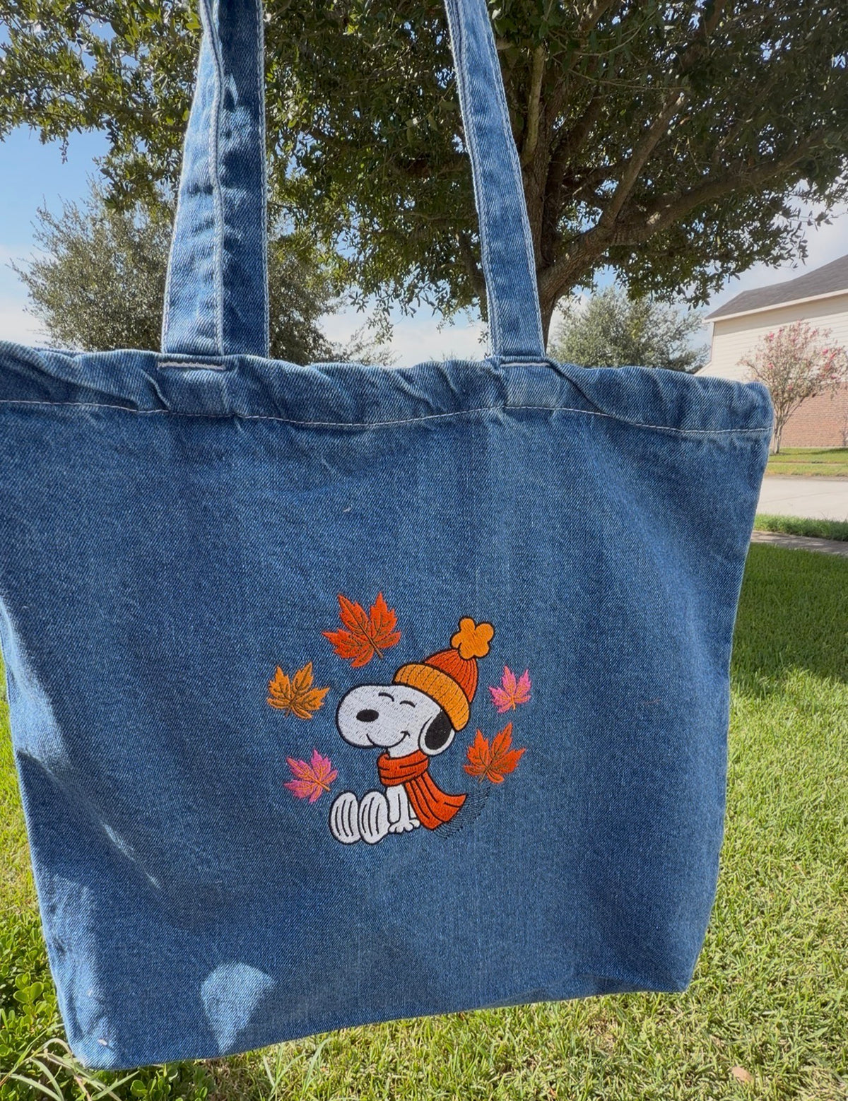 Snoopy Fall Denim Tote Bag